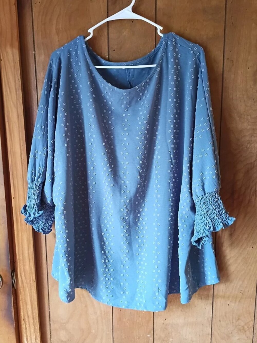 SHEIN Curve Women's 3X Blue Swiss Dot Blouse Top Smocked Sleeve Pullover